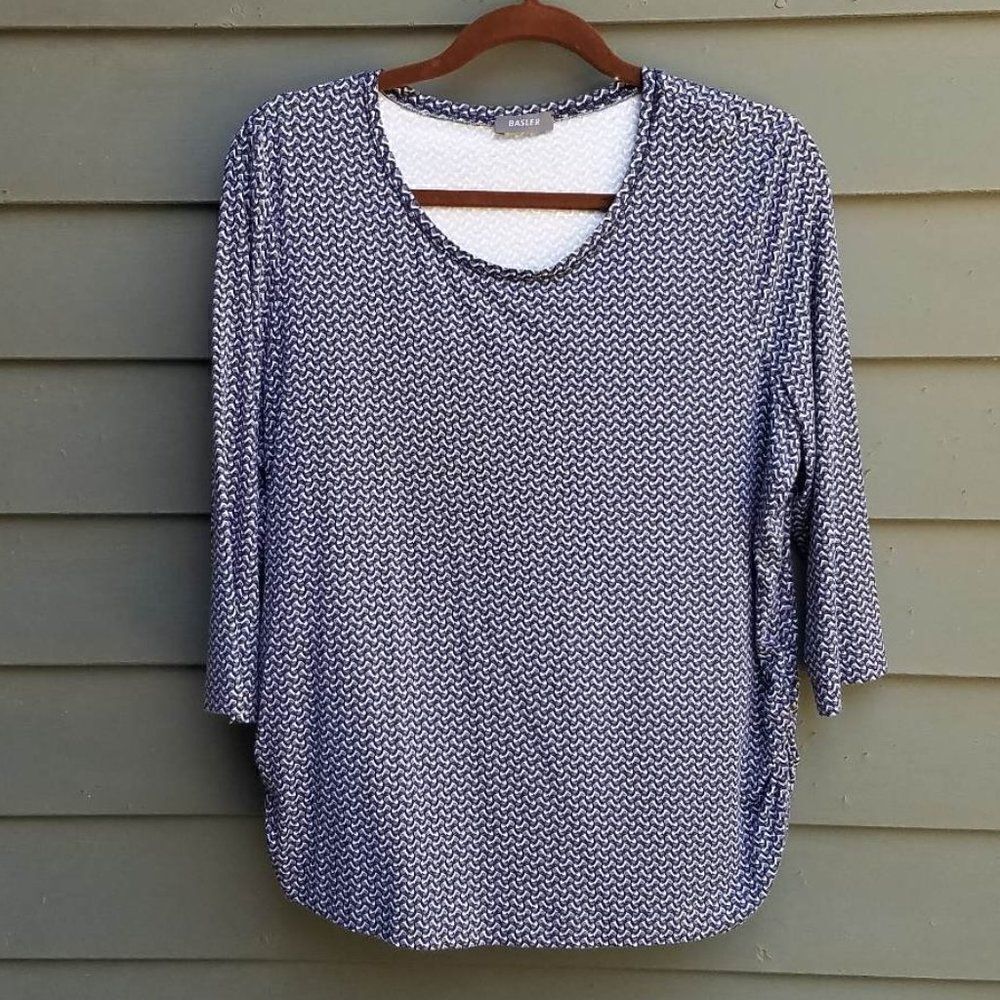 Basler 3/4 Sleeve Blue Black White Print Top size L-XL